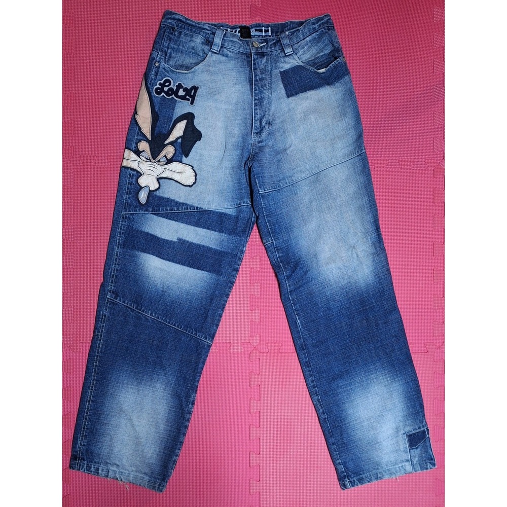 LOT29 Vintage Looney Tunes Denim Jeans Baggy Y2K Size 34 Men Wile E. Coyote